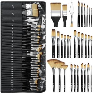 Set Professionale di 30 Pennelli per Pittura Acrilica e Artigianato con Spatola e Rotolo in Tessuto, 30 Pennelli - Product Image 1