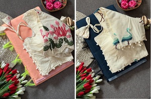 Sari Prayosha Export para Mujer, Tejido a Mano, Algodón Khadi, Bordado, con Borlas, para Uso Casual o de Fiesta, Hecho a Mano en India, de Secado Rápido - Product Image 5