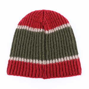 Gorro de Punto Acanalado con Bloques de Color Rojo y Verde, Gorro de Invierno Unisex Informal con Rayas en Contraste - Product Image 2
