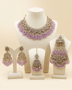 Heavy Choker Necklace With Earrings & Mang Tika Traditional Bridal <b>Wedding</b> <b>Accessories</b> Set for Women Ethnic Jewellery Wholesaler - Product Image 6