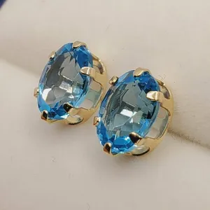 Moissanite Oval <b>Stud</b> <b>Earrings</b> 925 Silver <b>Blue</b> Gemstone Classic Prong Setting Lightweight Jewelry for Women - Product Image 3
