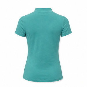 T-shirt ajusté moderne pour femme en jersey de coton côtelé doux, col montant, manches courtes, vert aqua personnalisable - Product Image 2