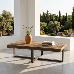 Premium Macron Coffee <b>Table</b> Recycled Wood Heavy Duty Metal Frame Modern Minimalist Living Room Furniture Eco-Friendly Durable - Product Image 2