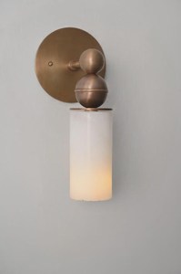 Applique murale moderne en laiton avec abat-jour cylindrique en marbre, luminaire minimaliste rond pour la décoration intérieure du salon - Product Image 2