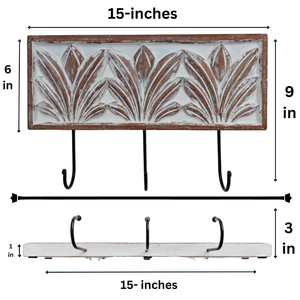 Organisateur de clés mural en bois sculpté Smart Art, finition blanchie à la chaux, fait main, avec 3 crochets pour vêtements, en bois d'ingénierie - Product Image 6