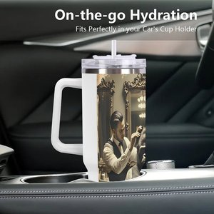 Custom Stainless Steel Tumbler 40oz With Monkey Barber Art Design For <b>Coffee</b> Or Tea - Product Image 3