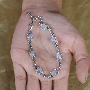 Rainbow Moonstone 925 Sterling <b>Silver</b> Bohemian Style Adjustable <b>Bracelet</b> Natural Gemstone Jewelry for Women Unisex Wedding Party - Product Image 6