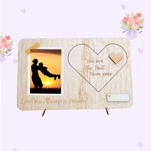 Heart Shape Wooden Photo <b>Frame</b> <b>With</b> Engraved Mom Quote Tabletop Display Handmade Creative Design - Product Image 2