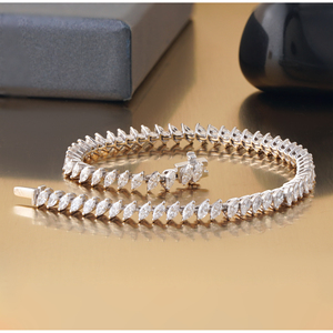 14K <b>Solid</b> <b>Gold</b> Tennis Bracelet with 3.03 CT Marquise Lab Grown Diamond Rhodium Plated Chevron Prong IGI Certified - Product Image 4