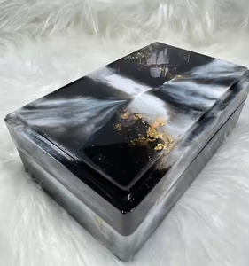 Luxury Black Epoxy Resin Jewelry <b>Box</b> Handmade Rectangular Decorative Storage <b>Box</b> with Gold Foil <b>Keepsake</b> Gift <b>Box</b> Ring Necklace - Product Image 1