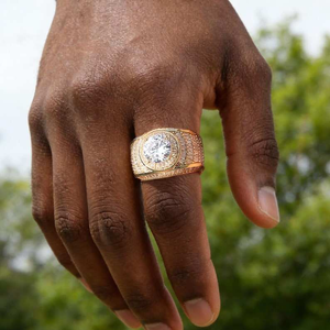 Luxury Round Cut 925 Silver Moissanite <b>Signet</b> <b>Ring</b> Baguette Halo Pave Statement <b>Ring</b> Hip Hop Jewelry Gift For Men <b>Women</b> - Product Image 4