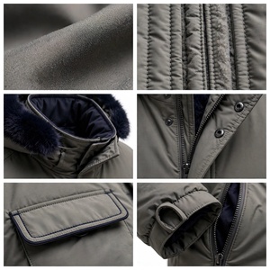 <b>Men's</b> Gray Hooded Quilted Puffer <b>Jacket</b> <b>Long</b> Thick Polyester Autumn Waterproof Sporty Casual Zipper Closure - Product Image 6