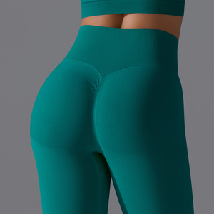 กางเกงโยคะขายดีสำหรับผู้หญิง เอวกลาง ผ้าเนื้อเดียวยืดได้สี่ทิศทาง ไร้ตะเข็บ ยกกระชับสะโพก ผ้ายืดหยุ่นสูง - Product Image 5