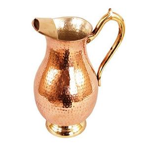 Pichet à boisson authentique en cuivre pur avec poignée en laiton, robuste, pour servir l'eau, le jus, le lait, vaisselle de cuisine, restaurant, hôtel - Product Image 1