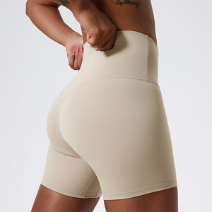 Shorts de yoga sans couture pour femmes, taille haute, couleur unie violet, extensibles dans quatre directions, taille élastique, pour fitness, course à pied, cyclisme, longueur courte - Product Image 3