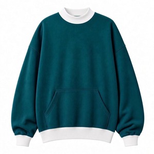 Sudadera de Cuello Alto para Mujer, Color Verde Oliva, Manga Larga, Color Sólido, con Bolsillo, Tejido de Algodón, para Otoño, Corte Holgado, Ajuste Regular - Product Image 5