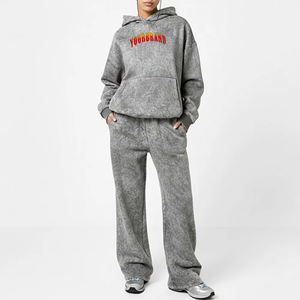 Ensemble survêtement gris pour femmes, sweat-shirt à capuche et pantalon à manches longues avec poches latérales, coupe ample, tenue décontractée, style automne - Product Image 3