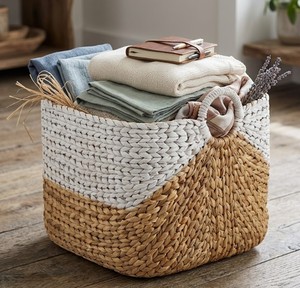 Handwoven Water Hyacinth <b>Storage</b> <b>Basket</b> with Handles – Two-Tone Woven Organizer Bin for <b>Toys</b>, Laundry, Blanket from Vietnam - Product Image 3