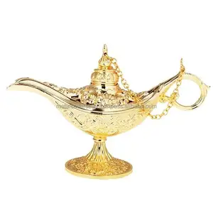 Best Selling Brass Engraved Aladdin Lamp With Gold Finished Vintage Design Table Decorative Aladdin Chirag Lamp Arabic Style