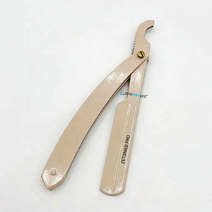 Professional Baber Shaving Razor Custom Logo Replaceable Blade with Packaging Beige Powder Coated Stainless Steel - Product Image 4