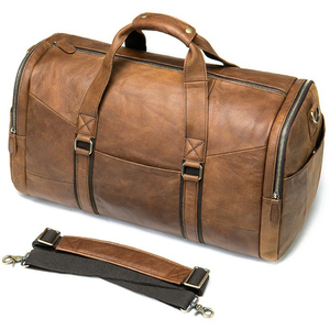 Best Seller Custom Logo Vintage Brown <b>Leather</b> Travel Duffel Bag Multi Pockets Side Zipper Weekend Overnight Luggage <b>Holdall</b> Bags - Product Image 4