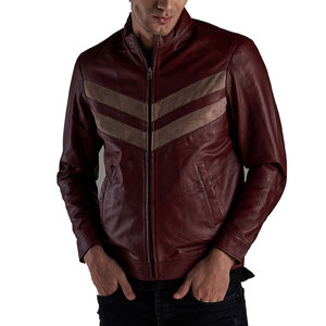 CLASSIC INVENTORS Veste pour homme en cuir véritable bordeaux, coupe ajustée, col montant, fermeture éclair, imperméable, respirante, coupe-vent - Product Image 2