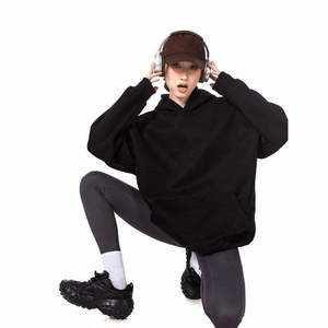 Purple Oversized Hooded Sweatshirt <b>Men</b> Knitted Solid Color <b>Pullover</b> Back Logo Autumn Streetwear Casual Wear - Product Image 5