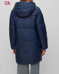 Chaqueta Larga Acolchada de Invierno para Mujer, con Capucha, Cierre de Cremallera, Color Sólido, Relleno de Poliéster, Abrigo Grueso - Product Image 4