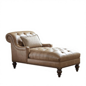 Sillón Chaise Longue de Cuero con Brazos Enrollados, Sofá Cama Clásico de Cuero Marrón para Sala de Estar, Dormitorio, Hotel, Muebles de Salón - Product Image 3