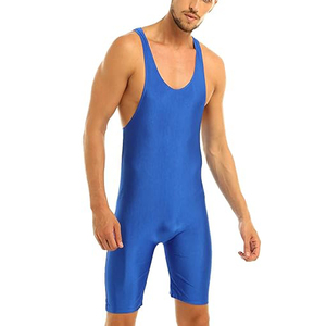 Custom Mens Blue Wrestling <b>Singlet</b> Fitted Spandex Nylon Stretch Martial Arts Wear Adult Size Power Lift <b>Weightlifting</b> Breathable - Product Image 2