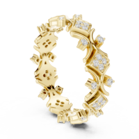 Bague d'éternité géométrique en or jaune pour femme, bijou de luxe en cristal, cadeau idéal pour mariage ou anniversaire