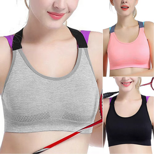 Sujetador deportivo sin costuras rosa para mujer, cuello redondo, espalda cruzada, soporte medio, top de yoga y entrenamiento, color liso, estilo sencillo - Product Image 6