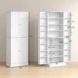 Moderno Armadio Dispensa da Cucina da 65 Pollici con 4 Ante e 16 Ripiani in Acciaio Inossidabile e Metallo Bianco per Sala da Pranzo - Product Image 3