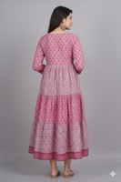 Kurti Anarkali pour femme en coton écologique, imprimé à pois et motifs floraux, longueur ras du sol, manches 3/4, style décontracté traditionnel