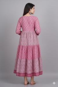 Kurti Anarkali en coton tissé à imprimé floral pour femmes, longueur au sol, manches 3/4, vêtements décontractés, vêtements traditionnels pour occasions spéciales - Product Image 4