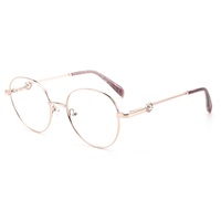 Montures de lunettes métalliques rondes fines à bordure complète OEM pour femmes, avec plaquettes de nez réglables, embouts de branches en acétate, logo personnalisé, vente en gros directe usine