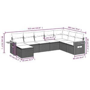 Set di divani da giardino in polyrattan nero da 8 pezzi con cuscini, eleganti mobili da esterno - Product Image 3