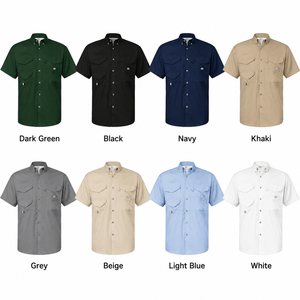 Chemise de pêche pour homme 100% coton, manches courtes, multi-poches, ventilée, pour le travail en extérieur, la randonnée, le safari, boutonnée, utilitaire - Product Image 5