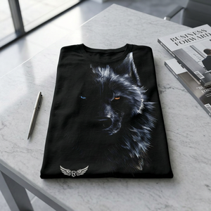 Camiseta de Hombre con Estampado de Lobo Negro, Corte Ajustado, Manga Corta, Cuello Redondo, Informal, Transpirable, de Poliéster con Estampado Fotográfico - Product Image 3