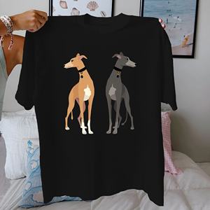 Camiseta cómoda de algodón puro para mujer Perros galgos estilizados - Product Image 1