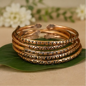 <b>Retro</b> Tibetan Viking Style Copper Cuff Bracelet Handcrafted Patterned Open Wristband - Product Image 2