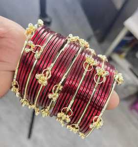 Fashionable gold plated pink <b>glass</b> Kashmiri pearl <b>bangles</b> with emerald cut for wedding and occasion, wholesale price - Product Image 2