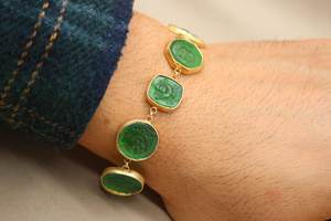 สร้อยข้อมือเงินแก้วเขียวแกะสลักแบบกรีก เครื่องประดับโรมัน ทำด้วยมือ สไตล์โบราณ ของขวัญสุดพิเศษ วันแม่ - Product Image 4