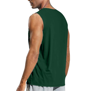 Camiseta sin mangas para hombre, verde, cuello redondo, tejido sólido, informal, transpirable, de secado rápido, 100% poliéster, 220g - Product Image 6
