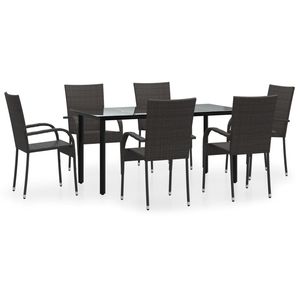 Set da Pranzo da Giardino in Polyrattan Marrone per 6 Persone, Impilabile, Arredamento da Esterno dal Design Contemporaneo con Struttura in Metallo - Product Image 2