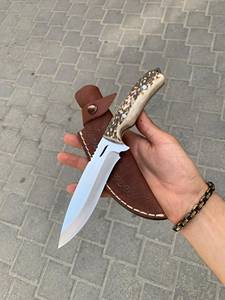 Couteau de chasse à pointe tombante, lame en acier Damas, manche en bois de cerf, couteau de survie pour l'extérieur - Product Image 3