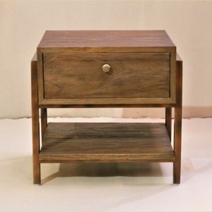 Mesa de Noche de Madera de Teca con Estructura Metálica con Recubrimiento en Polvo, 1 Cajón, Mueble para Dormitorio - Product Image 2