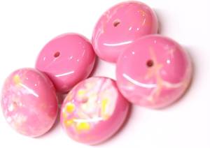 Pink <b>Resin</b> Round Beads With Yellow Swirls Handmade for Jewelry Making Art Collectible <b>Craft</b> Supplies - Product Image 4