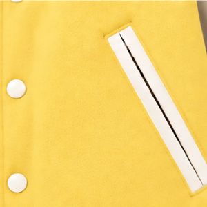<b>Mens</b> Yellow Off <b>White</b> Varsity <b>Jacket</b> Contrast Sleeves Snap Button Baseball Bomber Striped Ribbed Casual College Streetwear - Product Image 6