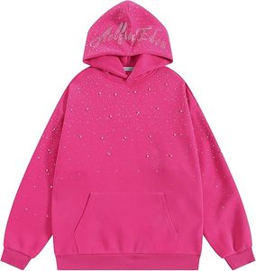 Sweat-shirt à capuche rose avec strass pour homme, pull à capuche uni, séchage rapide, streetwear d'hiver, logo personnalisé, 100% coton - Product Image 1